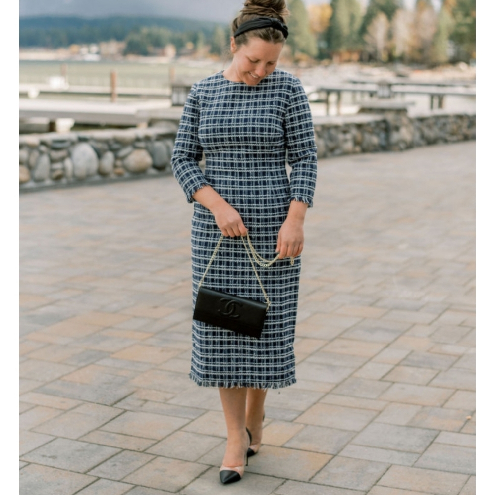Dainty Jewels Elegant Blue & White Midi Dress XS